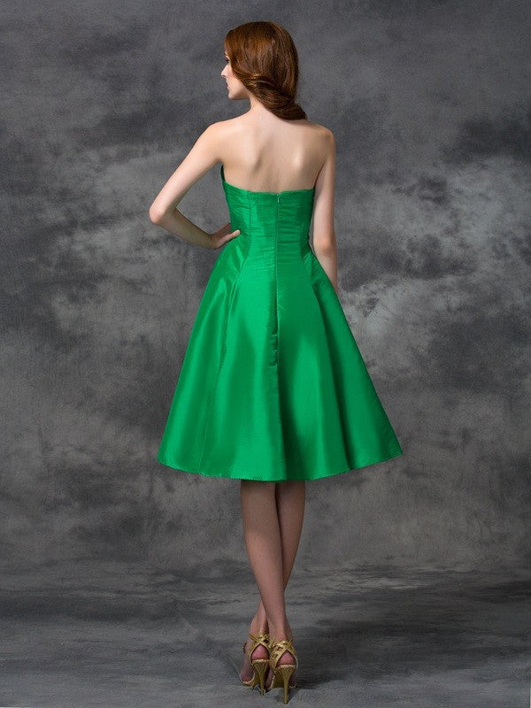 A-Linie/Princess-Linie Herzausschnitt Ärmellos Kurz Taft Brautjungfernkleider Homecoming-Kleid
