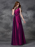 A-line/Princess V-neck Sash/Ribbon/Belt Sleeveless Long Taffeta Bridesmaid Dresses Formal Evening Dress
