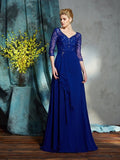 Vestidos largos de gasa para madre de la novia, corte A/princesa, escote en V, lentejuelas, mangas 3/4