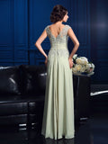 A-Line/Princess V-neck Applique Sleeveless Long Chiffon Mother of the Bride Dresses