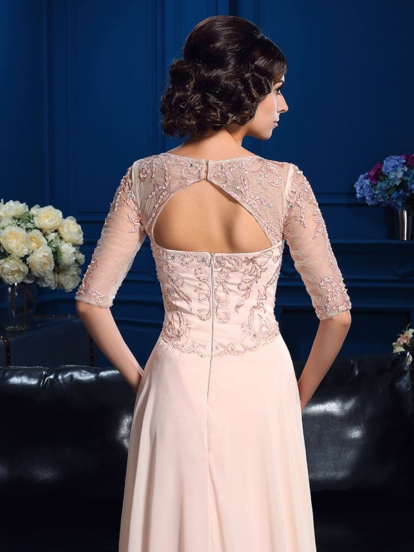A-Line/Princess V-neck Beading 1/2 Sleeves Long Chiffon Mother of the Bride Dresses