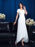 A-Line/Princess Scoop Short Sleeves High Low Chiffon Mother of the Bride Dresses