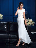 A-Line/Princess Scoop Short Sleeves High Low Chiffon Mother of the Bride Dresses
