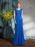 Sheath/Column V-neck Lace Short Sleeves Long Chiffon Mother of the Bride Dresses