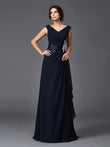 A-Line/Princess V-neck Applique Sleeveless Long Chiffon Mother of the Bride Dresses