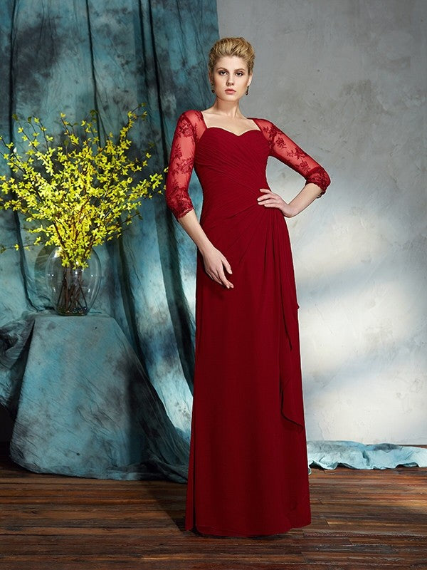 Sheath/Column Sweetheart Lace 3/4 Sleeves Long Chiffon Mother of the Bride Dresses