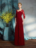 Sheath/Column Sweetheart Lace 3/4 Sleeves Long Chiffon Mother of the Bride Dresses