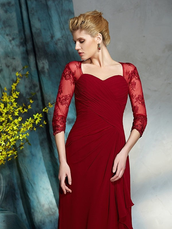 Sheath/Column Sweetheart Lace 3/4 Sleeves Long Chiffon Mother of the Bride Dresses
