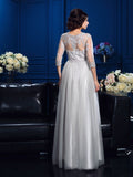 A-Line/Princess Scoop Applique 3/4 Sleeves Long Silk like Satin Mother of the Bride Dresses