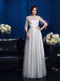 A-Line/Princess Scoop Applique 3/4 Sleeves Long Silk like Satin Mother of the Bride Dresses