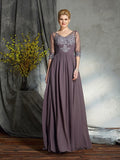 A-Line/Princess V-neck 1/2 Sleeves Long Chiffon Mother of the Bride Dresses