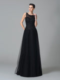 A-Line/Princess Straps Beading Sleeveless Long Net Mother of the Bride Dresses