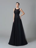 A-Line/Princess Straps Beading Sleeveless Long Net Mother of the Bride Dresses