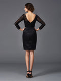Sheath/Column V-neck Lace Long Sleeves Short Silk like Satin Mother of the Bride Dresses