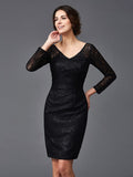 Sheath/Column V-neck Lace Long Sleeves Short Silk like Satin Mother of the Bride Dresses