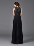 A-Line/Princess V-neck Lace Sleeveless Long Chiffon Mother of the Bride Dresses