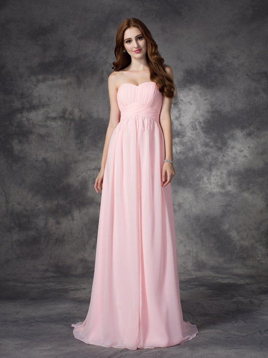 Vestido de noche de graduación de gasa largo sin mangas con escote corazón fruncido y corte A/princesa