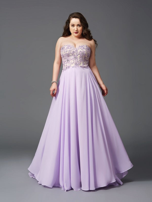 Vestido de noche de graduación con corte A/princesa, escote corazón, encaje, sin mangas, largo de gasa, talla grande