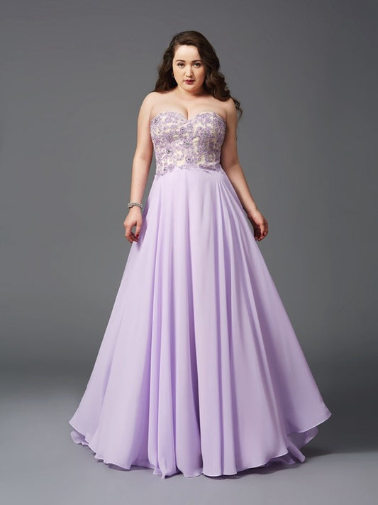 Vestido de noche de graduación con corte A/princesa, escote corazón, encaje, sin mangas, largo de gasa, talla grande