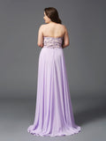 Vestido de noche de graduación con corte A/princesa, escote corazón, encaje, sin mangas, largo de gasa, talla grande
