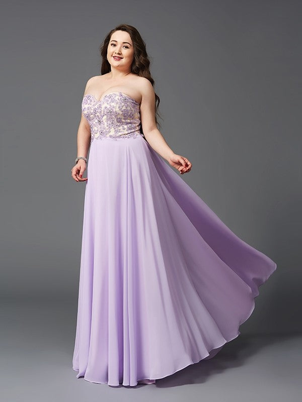Vestido de noche de graduación con corte A/princesa, escote corazón, encaje, sin mangas, largo de gasa, talla grande
