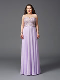 Vestido de noche de graduación con corte A/princesa, escote corazón, encaje, sin mangas, largo de gasa, talla grande