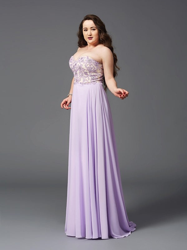Vestido de noche de graduación con corte A/princesa, escote corazón, encaje, sin mangas, largo de gasa, talla grande