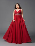 Vestido de noche de fiesta de talla grande de gasa larga sin mangas con tirantes finos y cuentas de corte A/princesa