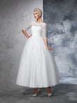 Ballkleid Bateau Spitze 1/2 Ärmel Langes Netz Brautkleider Brautkleider