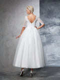 Ballkleid Bateau Spitze 1/2 Ärmel Langes Netz Brautkleider Brautkleider