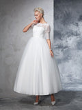 Ballkleid Bateau Spitze 1/2 Ärmel Langes Netz Brautkleider Brautkleider