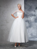Ballkleid Bateau Spitze 1/2 Ärmel Langes Netz Brautkleider Brautkleider