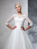Ball Gown Jewel Applique 3/4 Sleeves Long Organza Wedding Dresses Bridal Gowns