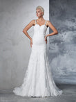 Trumpet/Mermaid Spaghetti Straps Lace Sleeveless Long Lace Wedding Dresses Bridal Gowns