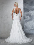 Trumpet/Mermaid Spaghetti Straps Lace Sleeveless Long Lace Wedding Dresses Bridal Gowns