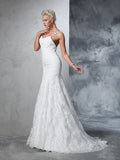 Trumpet/Mermaid Spaghetti Straps Lace Sleeveless Long Lace Wedding Dresses Bridal Gowns