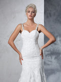 Trumpet/Mermaid Spaghetti Straps Lace Sleeveless Long Lace Wedding Dresses Bridal Gowns