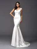 Trumpet/Mermaid Straps Beading Sleeveless Long Satin Wedding Dresses Bridal Gowns