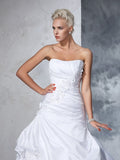 Ball Gown Strapless Applique Sleeveless Long Satin Wedding Dresses Bridal Gowns