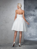 A-Line/Princess Sweetheart Hand-made Flower Sleeveless Short Net Wedding Dresses Bridal Gowns