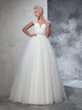 Ball Gown Sweetheart Ruched Sleeveless Long Tulle Wedding Dresses Bridal Gowns