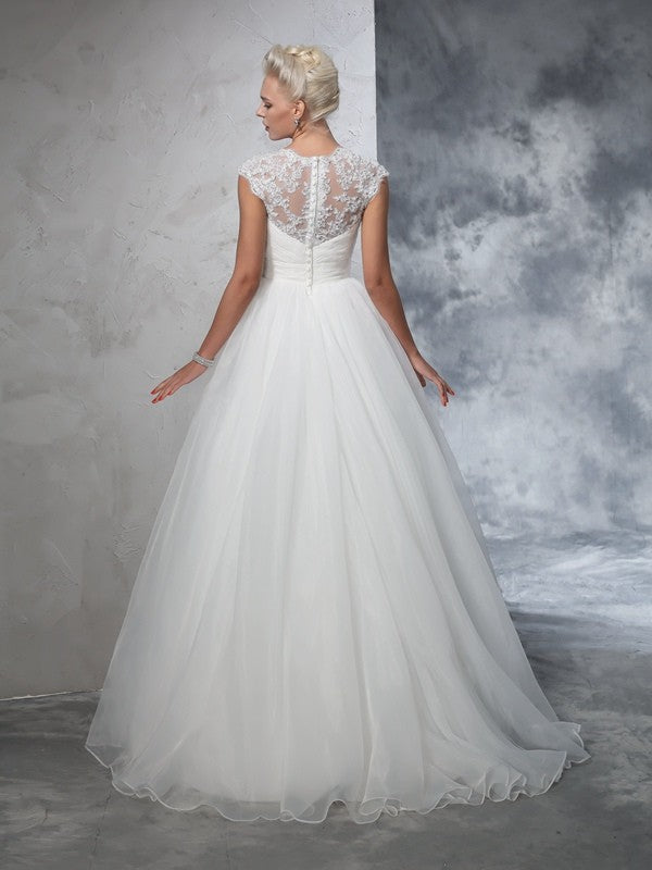 Ball Gown Sweetheart Ruched Sleeveless Long Tulle Wedding Dresses Bridal Gowns