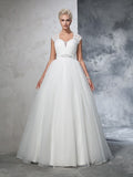 Ball Gown Sweetheart Ruched Sleeveless Long Tulle Wedding Dresses Bridal Gowns