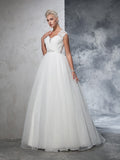 Ball Gown Sweetheart Ruched Sleeveless Long Tulle Wedding Dresses Bridal Gowns