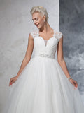 Ball Gown Sweetheart Ruched Sleeveless Long Tulle Wedding Dresses Bridal Gowns