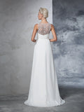 A-Line/Princess V-neck Ruched Sleeveless Long Chiffon Wedding Dresses Bridal Gowns