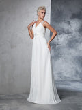 A-Line/Princess V-neck Ruched Sleeveless Long Chiffon Wedding Dresses Bridal Gowns
