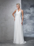 A-Line/Princess V-neck Ruched Sleeveless Long Chiffon Wedding Dresses Bridal Gowns