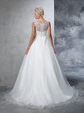 Ball Gown Sheer Neck Lace Sleeveless Long Net Wedding Dresses Bridal Gowns