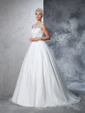 Ball Gown Sheer Neck Lace Sleeveless Long Net Wedding Dresses Bridal Gowns